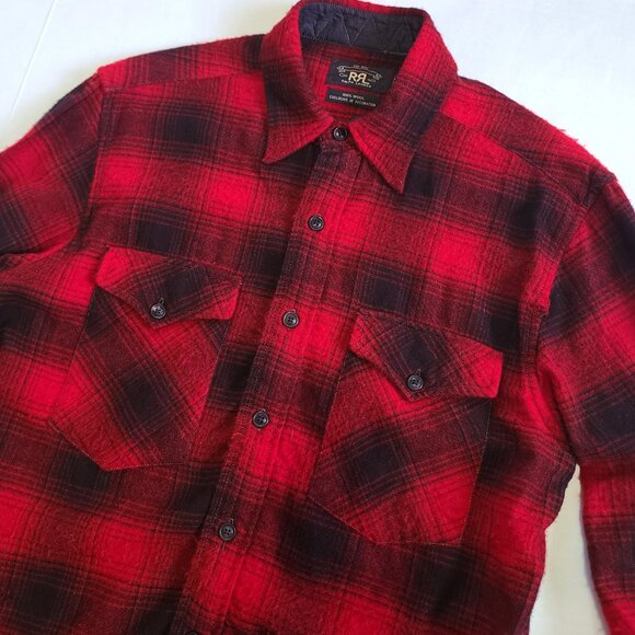 RRL Double RL 100% Wool Plaid Flannel Shirt Sz Medium Vintage Distressed - Picture 1 of 15